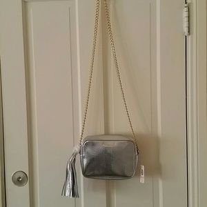 NWT. Victoria  Secret silver crossbody  purse.